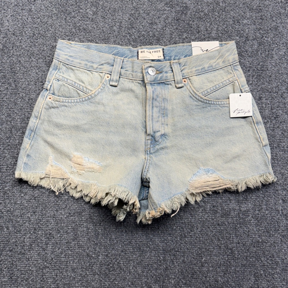 Free People We The Free Now Or Never Distressed Denim Shorts Light Wash 24
